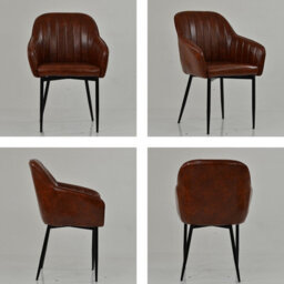 Lakeland Furniture Lule Carver Vintage Brown Faux Leather Black Leg Dining Chair - thumbnail 2
