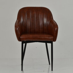 Lakeland Furniture Lule Carver Vintage Brown Faux Leather Black Leg Dining Chair - thumbnail 3