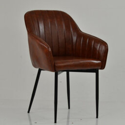 Lakeland Furniture Lule Carver Vintage Brown Faux Leather Black Leg Dining Chair - thumbnail 4