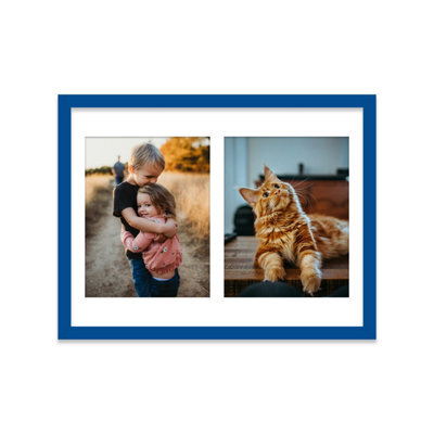 16X12 Inch 2 Opening Photo Collage Frame, Display Two 9X7 Inch Photos, Multi Aperture Family Picture Frame, Blue - image 1