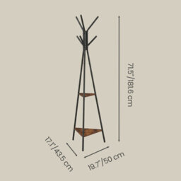 LEDREM Industrial Coat Rack With Stand, 2 Shelves, For Clothes, Hats And Bags, Hallway Organizer, Brown And Black - thumbnail 2