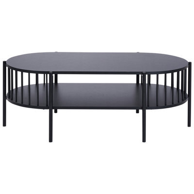 Wyld And Coco Retrohome Oval Coffee Table Black Mdf 103 X 50 Cm With Lower Shelf - image 1