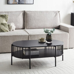 Wyld And Coco Retrohome Oval Coffee Table Black Mdf 103 X 50 Cm With Lower Shelf - thumbnail 2