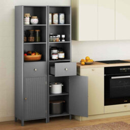 Gainoom 170Cm Tall Bathroom Grey Cabinet Narrow Floor Cabinet W/ Fluted Door - thumbnail 6