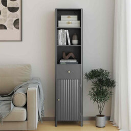 Gainoom 170Cm Tall Bathroom Grey Cabinet Narrow Floor Cabinet W/ Fluted Door - thumbnail 3