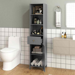 Gainoom 170Cm Tall Bathroom Grey Cabinet Narrow Floor Cabinet W/ Fluted Door - thumbnail 5