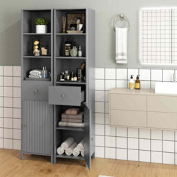 Gainoom 170Cm Tall Bathroom Grey Cabinet Narrow Floor Cabinet W/ Fluted Door - thumbnail 4