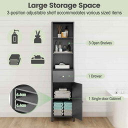 Gainoom 170Cm Tall Bathroom Grey Cabinet Narrow Floor Cabinet W/ Fluted Door - thumbnail 9