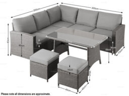 6-8 Seat Outdoor Rattan Corner Dining Set With L-Shaped Sofa, Ottomans And Table - 80mm Thick Cushions Included - thumbnail 2