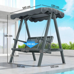 2 Seater Garden Swing Seat With Canopy, Wooden Swing Chair - thumbnail 2