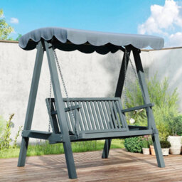 2 Seater Garden Swing Seat With Canopy, Wooden Swing Chair - thumbnail 3