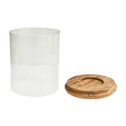 Ivyline Amelia Ribbed Glass Wooden Candle Holder H19.5Cm D16Cm - thumbnail 4