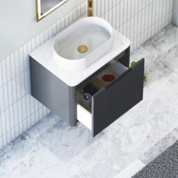 Royal Bathrooms Avenza 600mm Matt Obsidian Black Wall Hung Bathroom Countertop Vanity Unit 1 Drawer With Lyon Basin - thumbnail 5