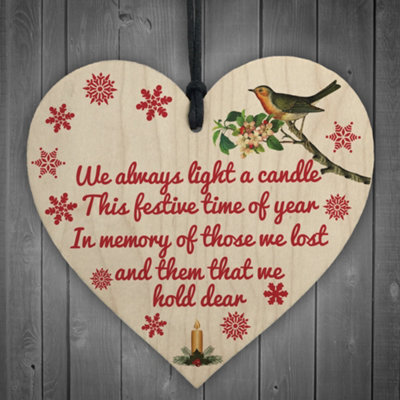 Red Ocean Light Candle Christmas Memorial Bereavement Robin Hanging Plaque Xmas Tree Decoration Sign - image 1
