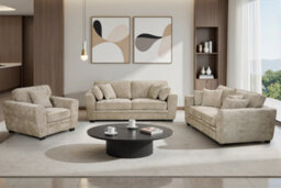 Beige Chenille Fabric 3 + 2 + 1 Seater Sofa And Armchair Set For Living Room Bertie - thumbnail 1