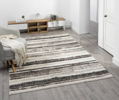 Eleanor Modern Embossed Contemporary Living Room Area Rug - Striped Design,mocha,120 X 170 Cm - image 1