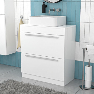 Nes Home White 800mm Vanity Cabinet And Rectangle Counter Top Basin Sink Unit - image 1