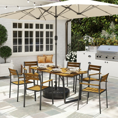 Outsunny 7 Piece Garden Dining Set With Table And 6 Stackable Chairs, Brown - image 1