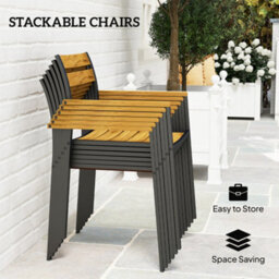 Outsunny 7 Piece Garden Dining Set With Table And 6 Stackable Chairs, Brown - thumbnail 5