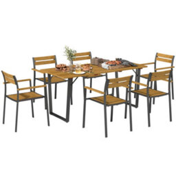 Outsunny 7 Piece Garden Dining Set With Table And 6 Stackable Chairs, Brown - thumbnail 2