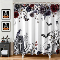 Halloween Curtains YSATNSFT Spooky Halloween Shower Curtain Horror Black Bat Full Moon Scary Night Red Holiday Ambience Fabric Bathroom Decor Set With Hooks,(70" WX70 H Halloween Fabric