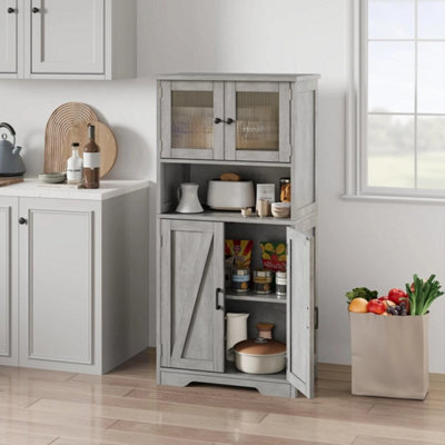 Grey Freestanding Storage Cabinet Bathroom Closet Shelves 4 Doors - image 1