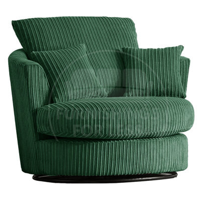 Furnishings For Less UK Luxor Jumbo Cord Green Fabric Single Seater 360 Degree Swivel Chair Sofa Accessory - image 1