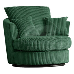 Furnishings For Less UK Luxor Jumbo Cord Green Fabric Single Seater 360 Degree Swivel Chair Sofa Accessory