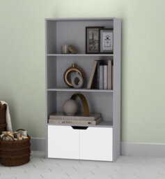 Urbn-Living Urbnliving Height 118Cm 4 Tier Wooden Bookcase Cupboard With Doors Storage Shelving Display Colour Grey Door White Cabinet Unit - thumbnail 1