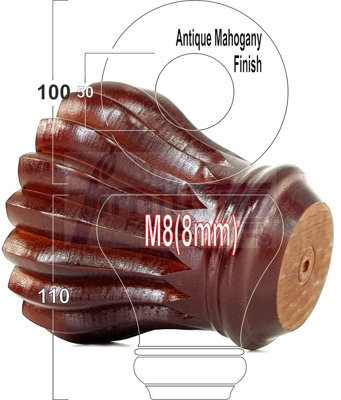 L&F Set Of 4 Replacement Furniture Bun Feet Antique Mahogany Turned Wooden Legs 110mm High M8 (8mm) - image 1
