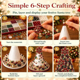 Amorly Beaded Christmas Tree Kit, Red Flower 3D Pearl Beaded Christmas Tree, Handmade Tabletop Decoration For Festive Surprise & Gift - thumbnail 5