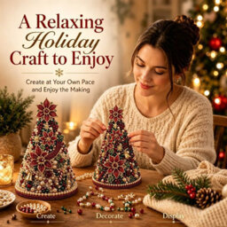 Amorly Beaded Christmas Tree Kit, Red Flower 3D Pearl Beaded Christmas Tree, Handmade Tabletop Decoration For Festive Surprise & Gift - thumbnail 6