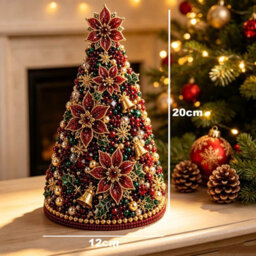 Amorly Beaded Christmas Tree Kit, Red Flower 3D Pearl Beaded Christmas Tree, Handmade Tabletop Decoration For Festive Surprise & Gift - thumbnail 3