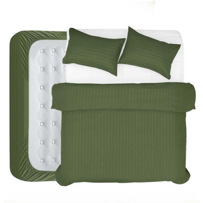 Aspire Homeware Olive Green Duvet Cover Complete Set, Reversible Modern Bedding Set, Super King (L)220Cm X (W)260Cm - image 1