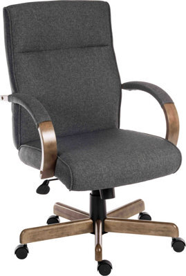 Teknik Grayson Executive Chair In Grey Fabric With Driftwood Arms And Base - image 1