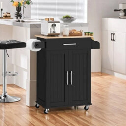 Kitchen Island Cart With Spice Rack Storage Rolling Kitchen Cart Black - thumbnail 3