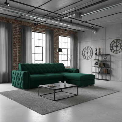 Roma Corner Sofa Bed With Storage For Living Room Polyurethane Foam Wave Springs Metal Legs Frame 267X85X185Cm Green Right - image 1