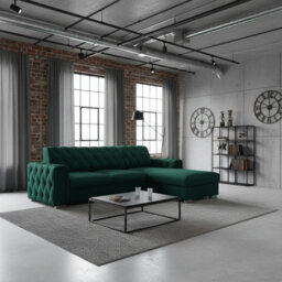Roma Corner Sofa Bed With Storage For Living Room Polyurethane Foam Wave Springs Metal Legs Frame 267X85X185Cm Green Right