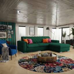 Roma Corner Sofa Bed With Storage For Living Room Polyurethane Foam Wave Springs Metal Legs Frame 267X85X185Cm Green Right - thumbnail 2