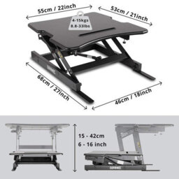 Duronic Dm05D18 Sit-Stand Desk Workstation, Desk Convertor, Manually Height Adjustable 15-42Cm, 55X53Cm Platform - Black - thumbnail 2