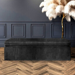 150Cm Large Plain Safar Storage Ottoman Box, Black Plush Velvet Upholstered Deep Storage Ottoman End Of Bed Bench