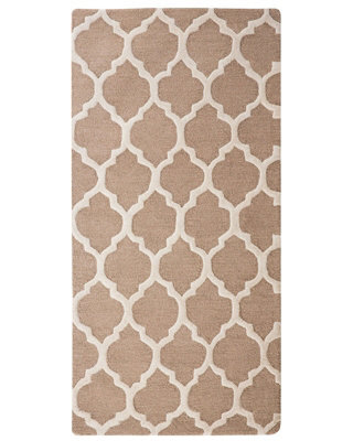 Wyld And Coco Aurora Home Lux Rug Beige Wool And Cotton 80 X 150 Cm Trellis Quatrefoil Hand-Tufted - image 1