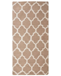 Wyld And Coco Aurora Home Lux Rug Beige Wool And Cotton 80 X 150 Cm Trellis Quatrefoil Hand-Tufted - thumbnail 1