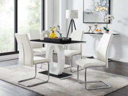 Furniturebox Giovani Rectangular 4 Seat White High Gloss Halo Structural Dining Table Black Glass Top 4 White Faux Leather Lorenzo Chairs - thumbnail 1