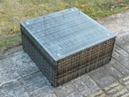 Fimous High Back Rattan Garden Furniture Set With Square Coffee Table 2 Small Footstools Patio Lounge Sofa Set Dark Grey Mixed - thumbnail 3