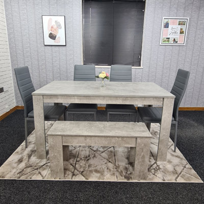 Kosy Koala Grey Dining Table With 4 Chairs And 1 Bench  6 Seater Kitchen & Dining Room Set - image 1