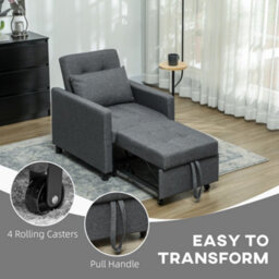 Homcom Convertible Single Chair Bed With Upholstered Fabric, Dark Grey - thumbnail 6