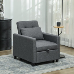 Homcom Convertible Single Chair Bed With Upholstered Fabric, Dark Grey - thumbnail 1
