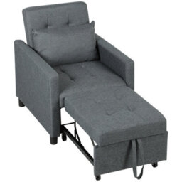 Homcom Convertible Single Chair Bed With Upholstered Fabric, Dark Grey - thumbnail 2