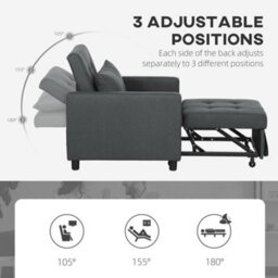 Homcom Convertible Single Chair Bed With Upholstered Fabric, Dark Grey - thumbnail 7